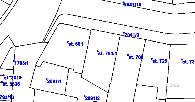 Parcela st. 704/1 v KÚ Slaný, Katastrální mapa