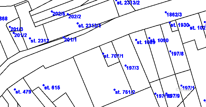 Parcela st. 707/1 v KÚ Slaný, Katastrální mapa