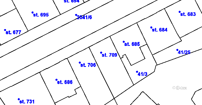 Parcela st. 709 v KÚ Slaný, Katastrální mapa