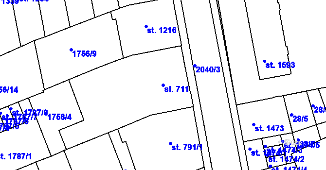 Parcela st. 711 v KÚ Slaný, Katastrální mapa
