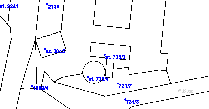 Parcela st. 735/3 v KÚ Slaný, Katastrální mapa
