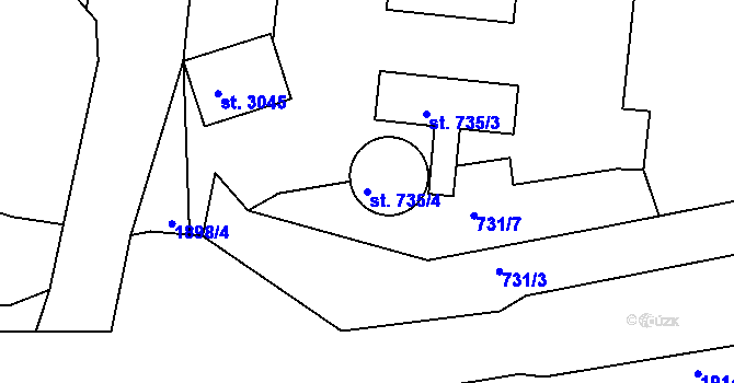 Parcela st. 735/4 v KÚ Slaný, Katastrální mapa