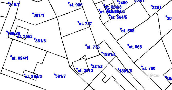 Parcela st. 736 v KÚ Slaný, Katastrální mapa