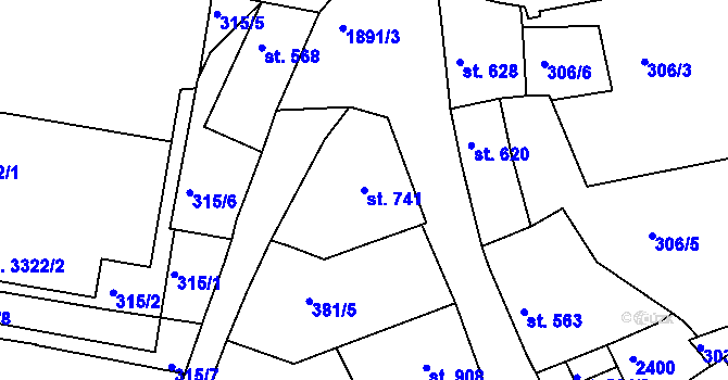 Parcela st. 741 v KÚ Slaný, Katastrální mapa