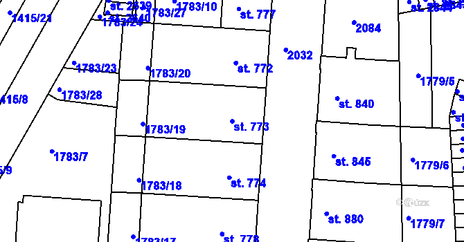 Parcela st. 773 v KÚ Slaný, Katastrální mapa