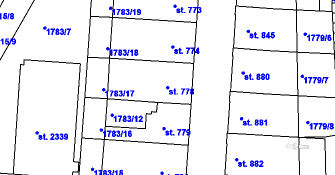 Parcela st. 778 v KÚ Slaný, Katastrální mapa