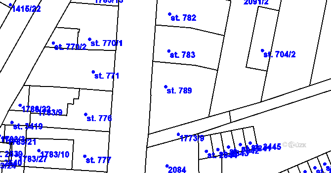 Parcela st. 789 v KÚ Slaný, Katastrální mapa