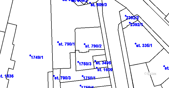 Parcela st. 790/2 v KÚ Slaný, Katastrální mapa