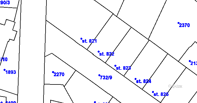 Parcela st. 822 v KÚ Slaný, Katastrální mapa