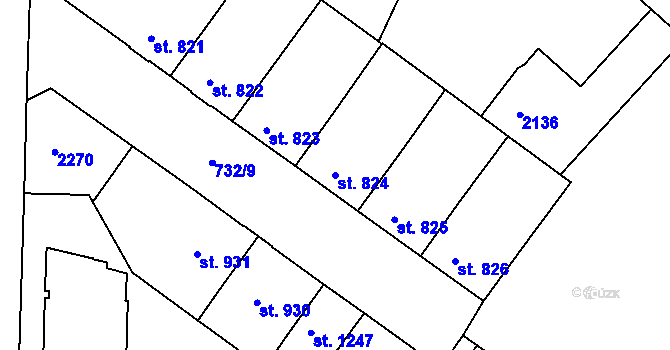 Parcela st. 824 v KÚ Slaný, Katastrální mapa