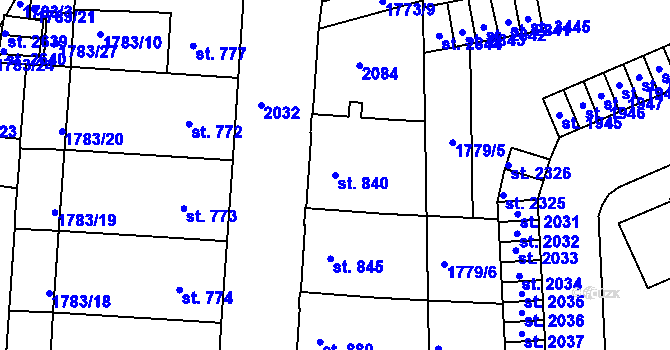 Parcela st. 840 v KÚ Slaný, Katastrální mapa