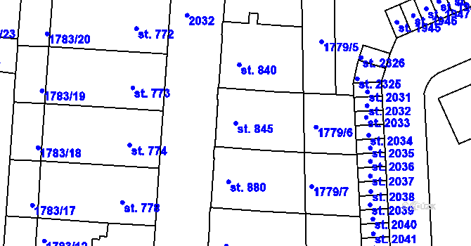 Parcela st. 845 v KÚ Slaný, Katastrální mapa