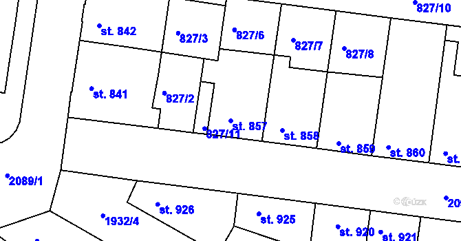 Parcela st. 857 v KÚ Slaný, Katastrální mapa