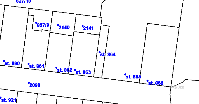 Parcela st. 864 v KÚ Slaný, Katastrální mapa