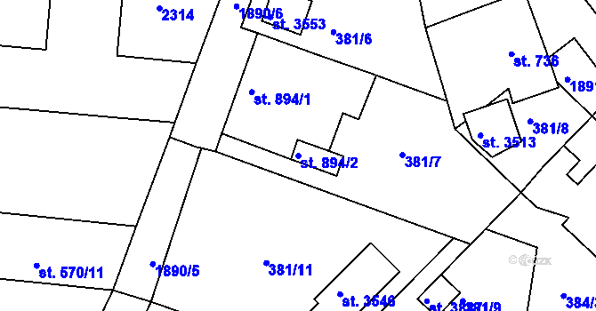 Parcela st. 894/2 v KÚ Slaný, Katastrální mapa