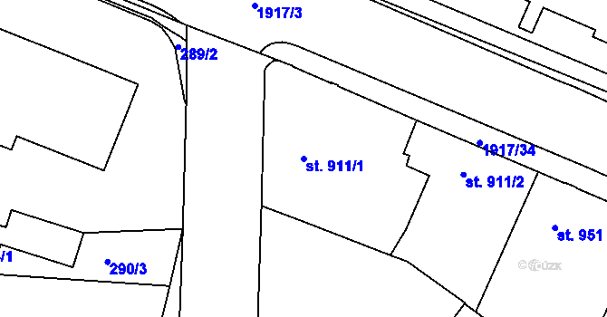 Parcela st. 911/1 v KÚ Slaný, Katastrální mapa