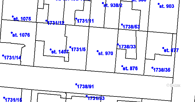 Parcela st. 970 v KÚ Slaný, Katastrální mapa