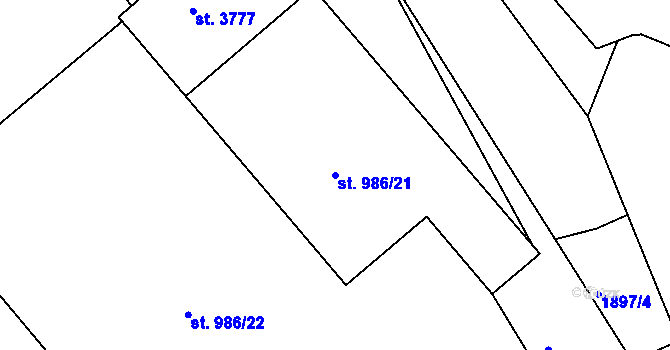 Parcela st. 986/21 v KÚ Slaný, Katastrální mapa