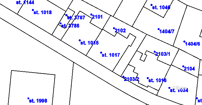 Parcela st. 1017 v KÚ Slaný, Katastrální mapa