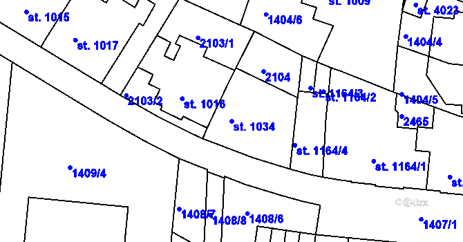 Parcela st. 1034 v KÚ Slaný, Katastrální mapa