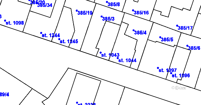 Parcela st. 1043 v KÚ Slaný, Katastrální mapa