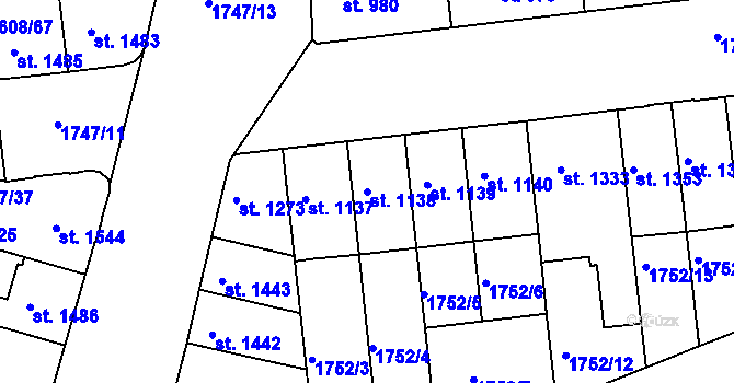 Parcela st. 1138 v KÚ Slaný, Katastrální mapa