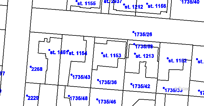 Parcela st. 1153 v KÚ Slaný, Katastrální mapa