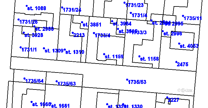 Parcela st. 1159 v KÚ Slaný, Katastrální mapa