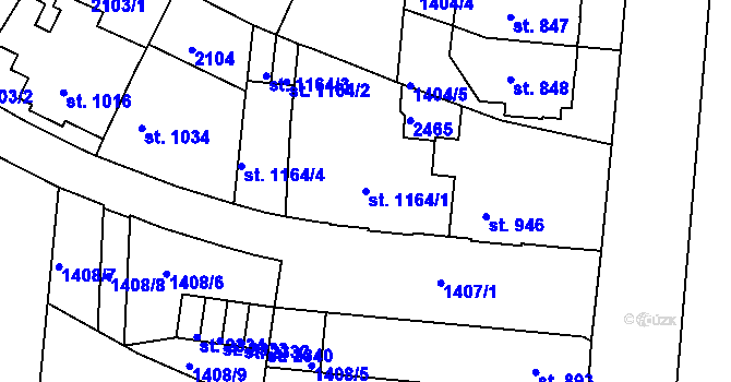 Parcela st. 1164/1 v KÚ Slaný, Katastrální mapa