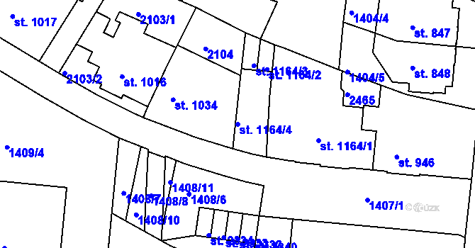 Parcela st. 1164/4 v KÚ Slaný, Katastrální mapa