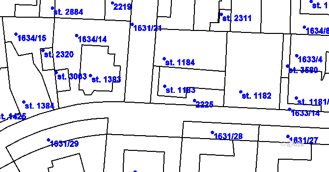 Parcela st. 1183 v KÚ Slaný, Katastrální mapa