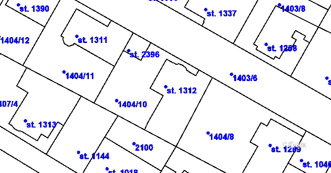 Parcela st. 1312 v KÚ Slaný, Katastrální mapa