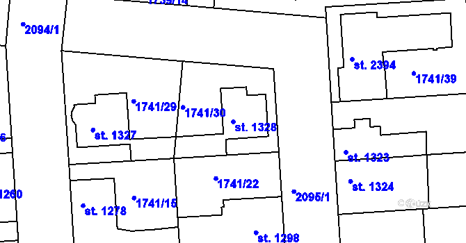 Parcela st. 1328 v KÚ Slaný, Katastrální mapa
