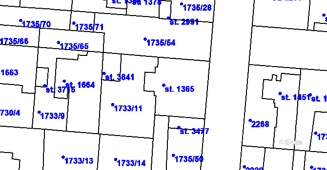 Parcela st. 1365 v KÚ Slaný, Katastrální mapa