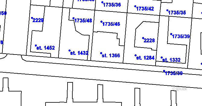 Parcela st. 1366 v KÚ Slaný, Katastrální mapa