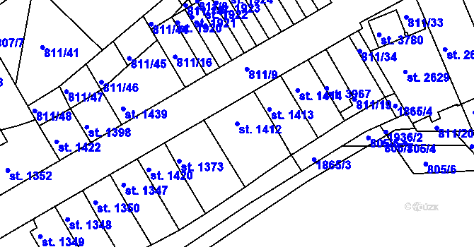 Parcela st. 1412 v KÚ Slaný, Katastrální mapa