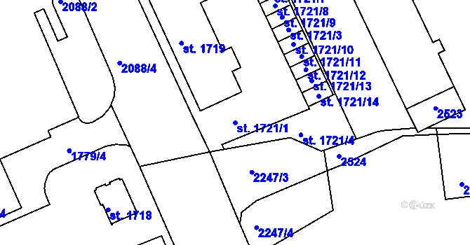 Parcela st. 1721/1 v KÚ Slaný, Katastrální mapa