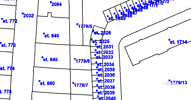 Parcela st. 2032 v KÚ Slaný, Katastrální mapa