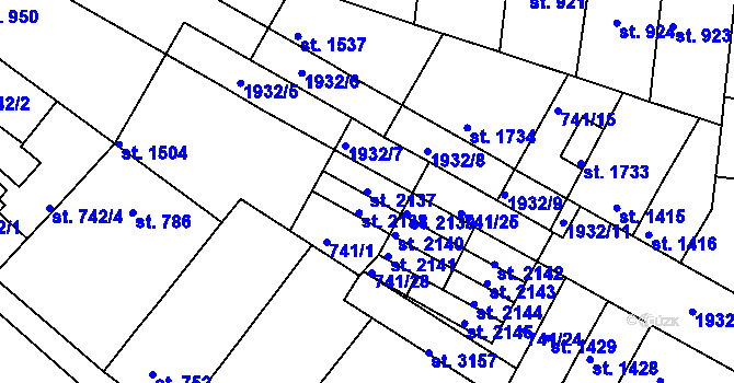 Parcela st. 2137 v KÚ Slaný, Katastrální mapa