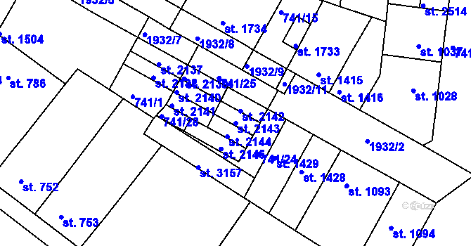 Parcela st. 2143 v KÚ Slaný, Katastrální mapa