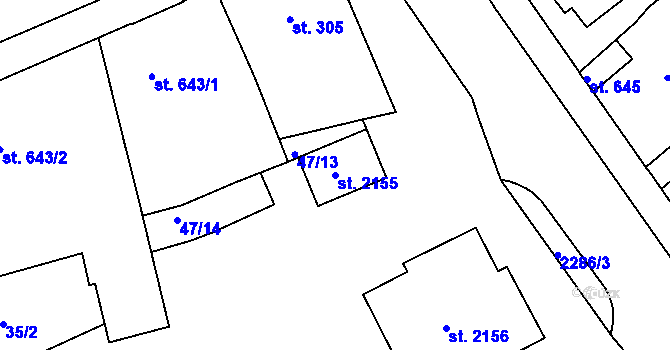 Parcela st. 2155 v KÚ Slaný, Katastrální mapa