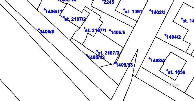Parcela st. 2187/3 v KÚ Slaný, Katastrální mapa