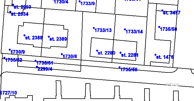 Parcela st. 2280 v KÚ Slaný, Katastrální mapa