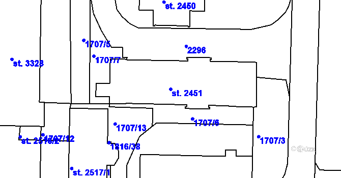 Parcela st. 2451 v KÚ Slaný, Katastrální mapa
