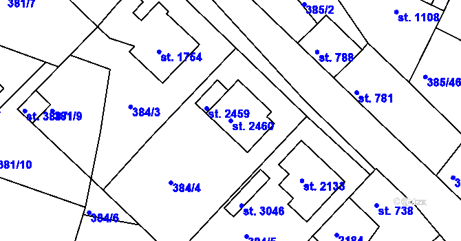 Parcela st. 2460 v KÚ Slaný, Katastrální mapa