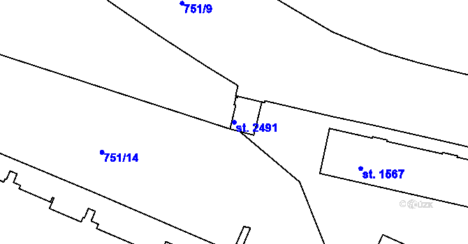 Parcela st. 2491 v KÚ Slaný, Katastrální mapa