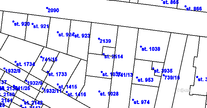 Parcela st. 2514 v KÚ Slaný, Katastrální mapa