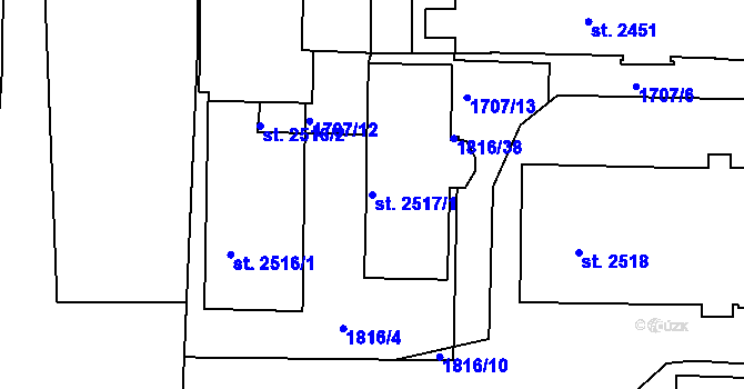Parcela st. 2517/1 v KÚ Slaný, Katastrální mapa