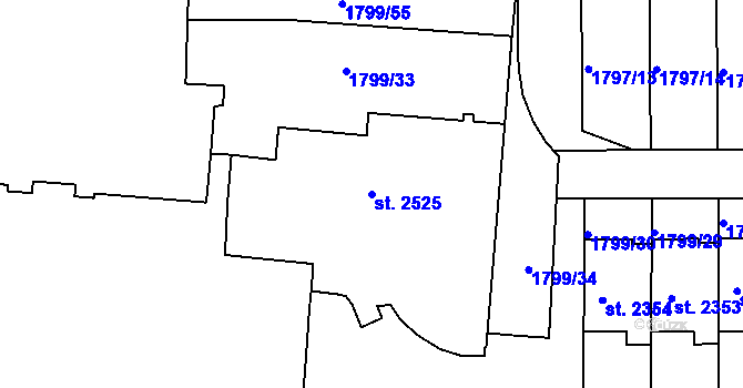 Parcela st. 2525 v KÚ Slaný, Katastrální mapa