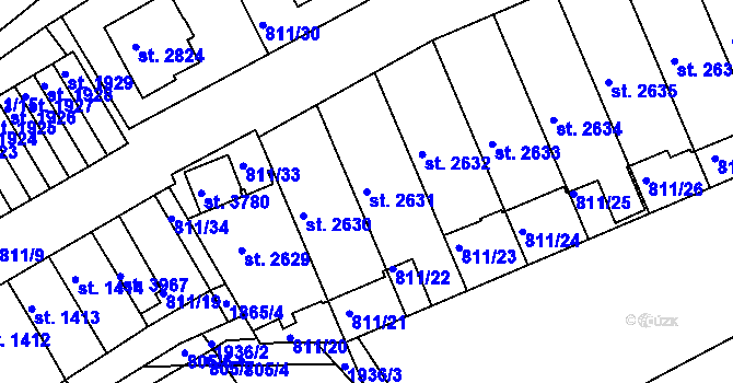 Parcela st. 2631 v KÚ Slaný, Katastrální mapa